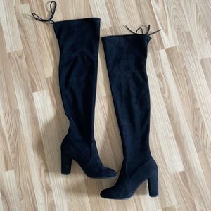 Black Faux Suede Thigh High Boots